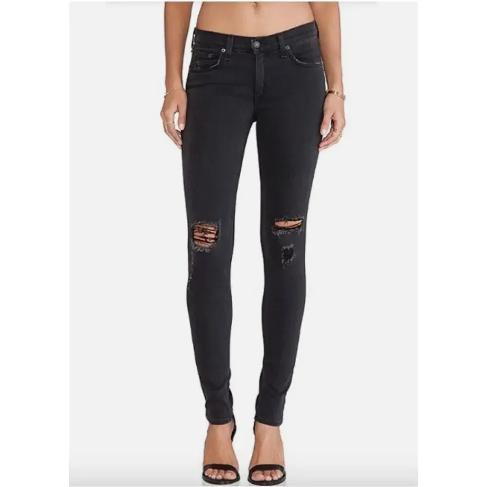 Rag & Bone Skinny Dark Gray Soft Rock Mid Rise Jeans Distressed 30 Y2K - Picture 1 of 8
